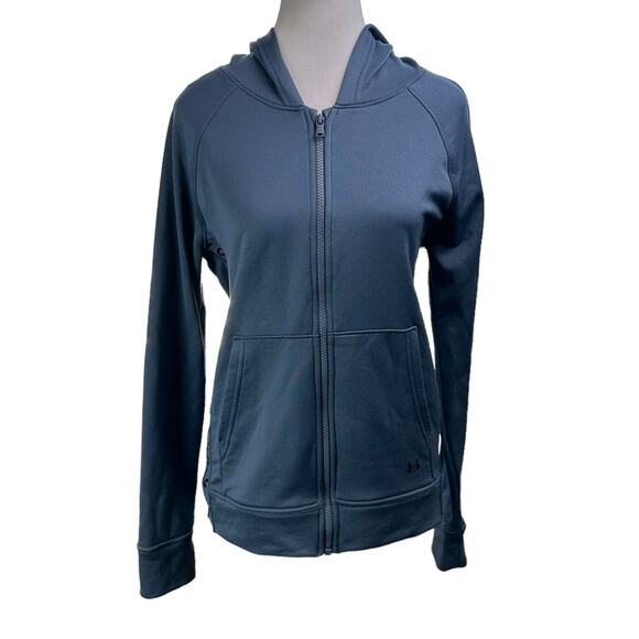 Under Armour Loose Fit Full Zip Hoodie Blue Size Medium Spellout - Picture 1 of 7